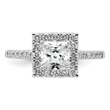 Verlobungsring aus 14K Weißgold mit 0,5 ct. im Labor gezüchteten Diamanten VS/SI+ G+ und 1 ct. Princess-Diamant im Halo-Design als Mittelstein