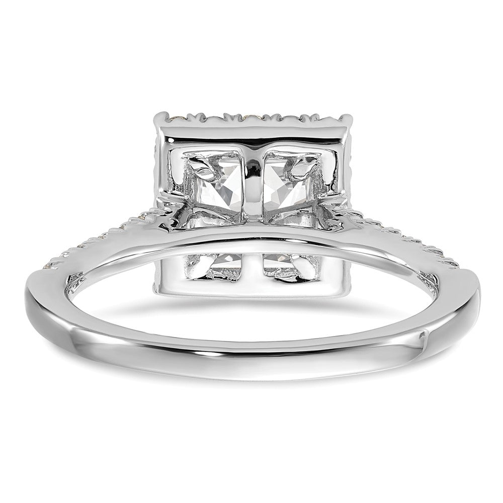 Verlobungsring aus 14K Weißgold mit 0,5 ct. im Labor gezüchteten Diamanten VS/SI+ G+ und 1 ct. Princess-Diamant im Halo-Design als Mittelstein