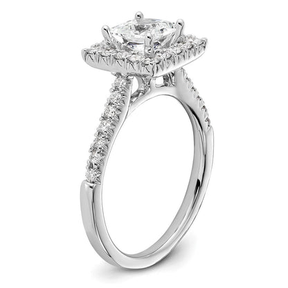 Verlobungsring aus 14K Weißgold mit 0,5 ct. im Labor gezüchteten Diamanten VS/SI+ G+ und 1 ct. Princess-Diamant im Halo-Design als Mittelstein