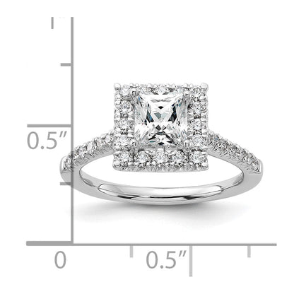 Verlobungsring aus 14K Weißgold mit 0,5 ct. im Labor gezüchteten Diamanten VS/SI+ G+ und 1 ct. Princess-Diamant im Halo-Design als Mittelstein