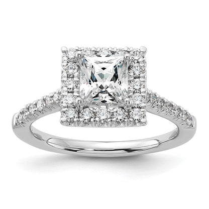 Verlobungsring aus 14K Weißgold mit 0,5 ct. im Labor gezüchteten Diamanten VS/SI+ G+ und 1 ct. Princess-Diamant im Halo-Design als Mittelstein