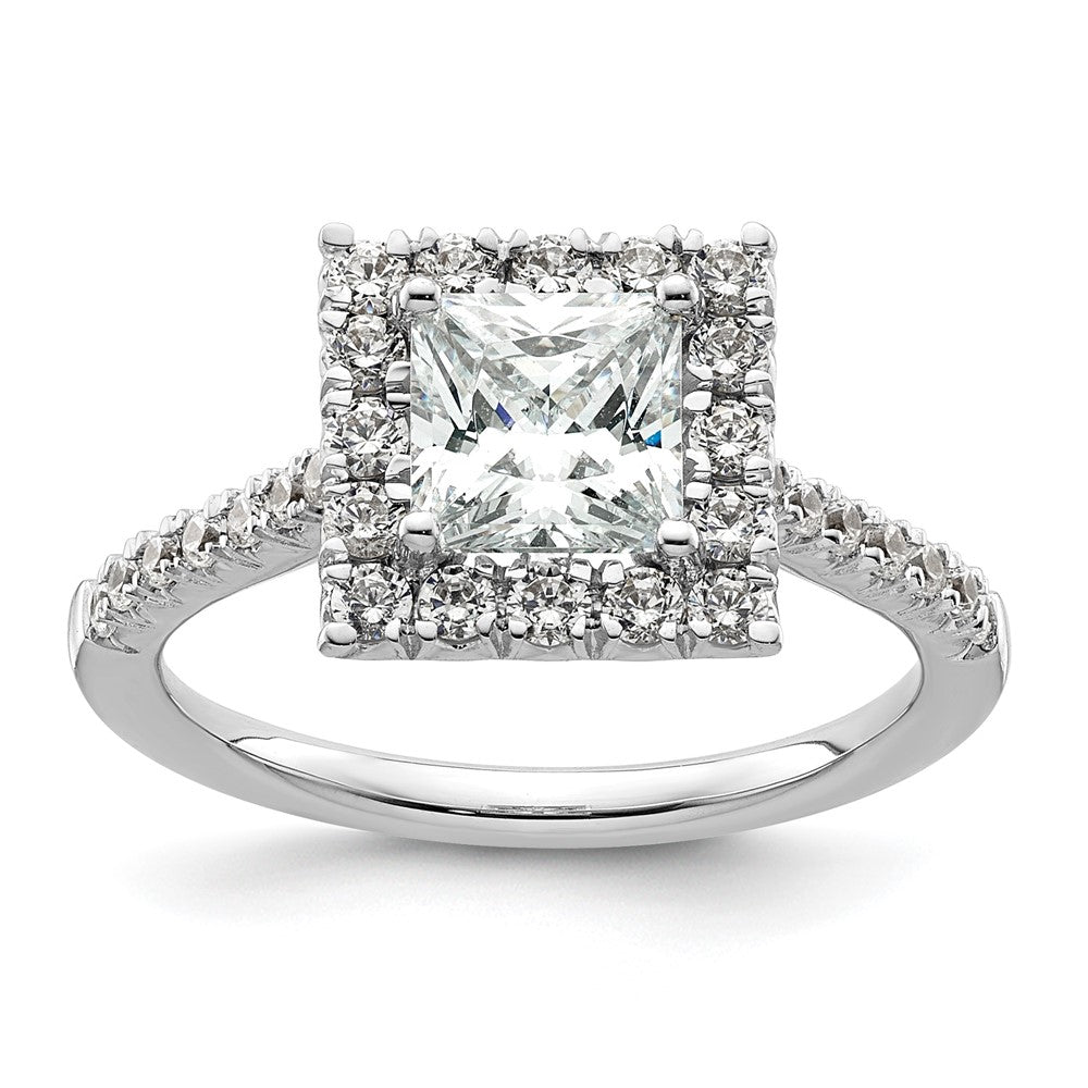 Halo Ring aus 14 Karat Weißgold mit simulierten Diamanten