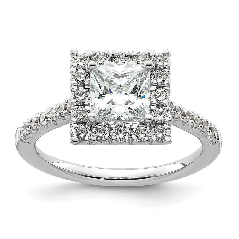 Halo Ring aus 14 Karat Weißgold mit simulierten Diamanten