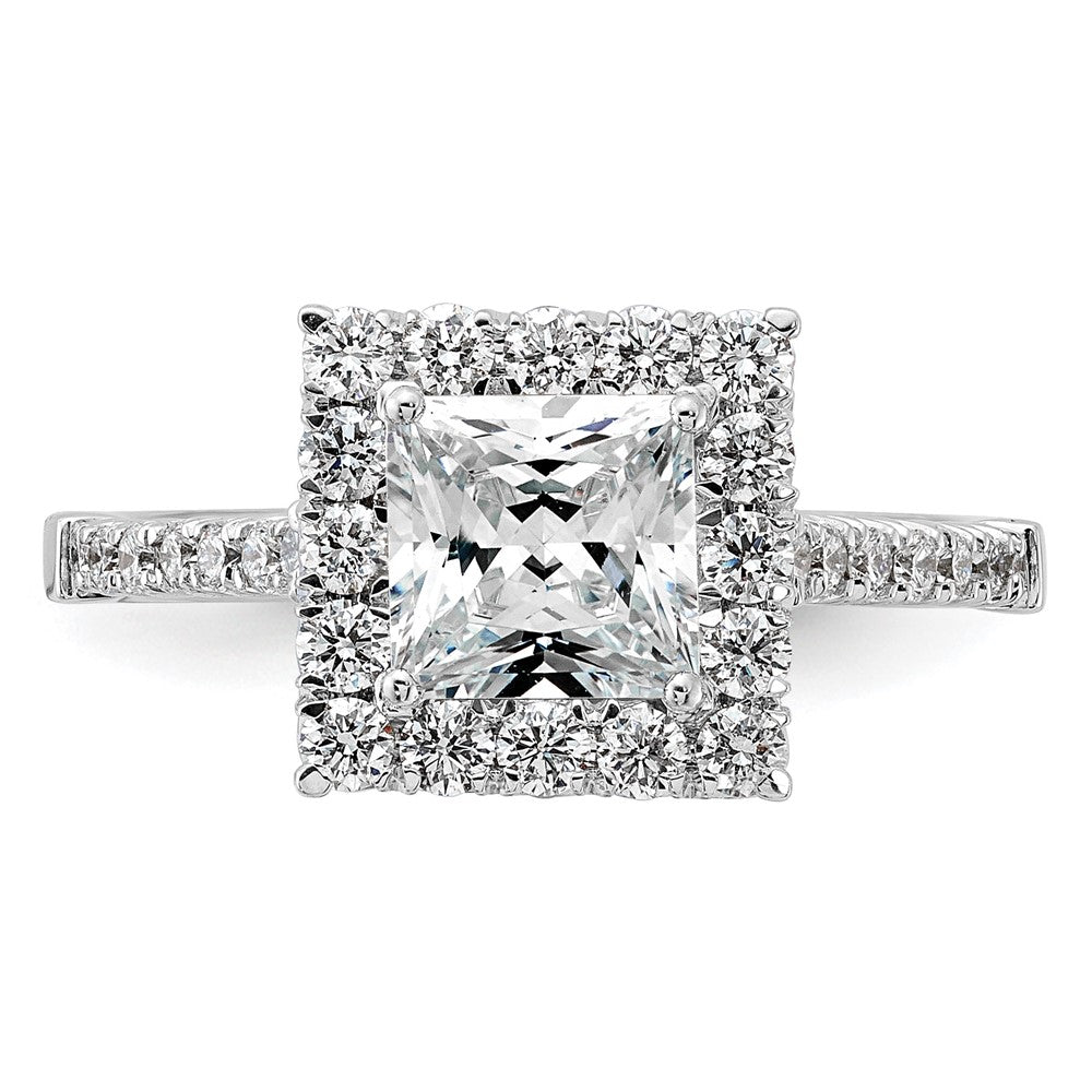 14K Weißgold Verlobungsring mit quadratischem Halo aus simulierten Diamanten