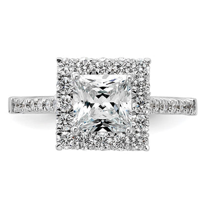14K Weißgold Verlobungsring mit quadratischem Halo aus simulierten Diamanten