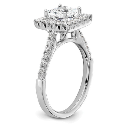 14K Weißgold Verlobungsring mit quadratischem Halo aus simulierten Diamanten