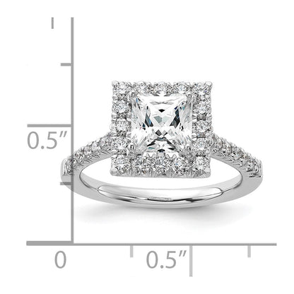 14K Weißgold Verlobungsring mit quadratischem Halo aus simulierten Diamanten