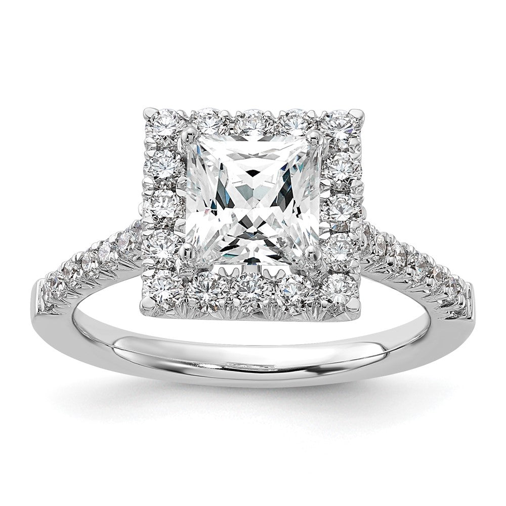 14K Weißgold Verlobungsring mit quadratischem Halo aus simulierten Diamanten