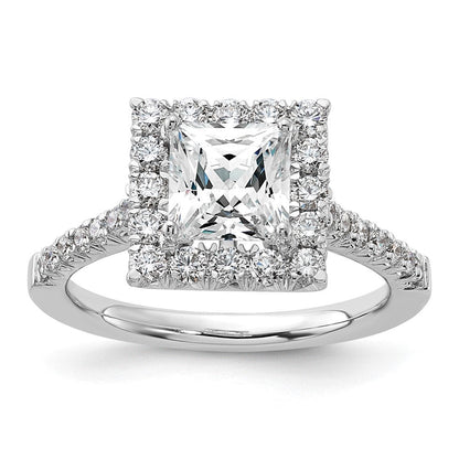 14K Weißgold Verlobungsring mit quadratischem Halo aus simulierten Diamanten