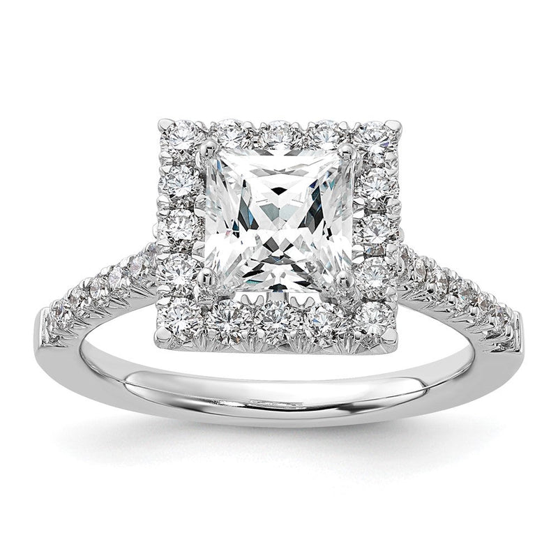 14K Weißgold Verlobungsring mit quadratischem Halo aus simulierten Diamanten