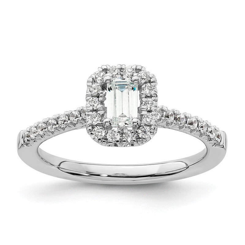 14K Weißgold Heiligenschein (holds 1/3 Karat (4.8x3.45mm) Smaragdschliff Mittig) 1/4 Diamant Halbfassung Verlobungsring