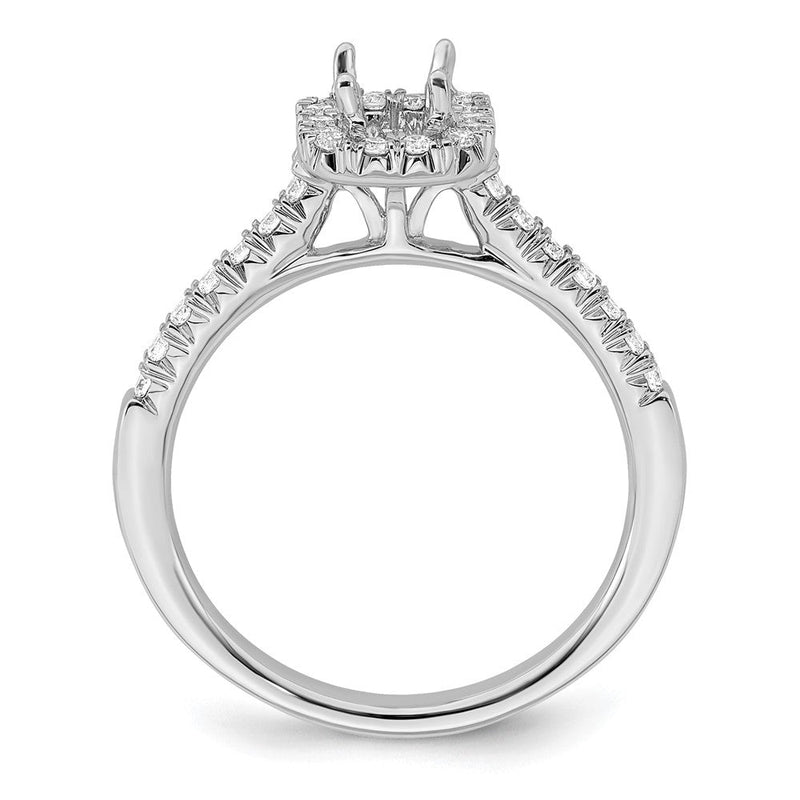 14K Weißgold Heiligenschein (holds 1/2 Karat (5.3x3.9mm) Smaragd-cut Mittig) 1/4 Karat Diamant Halbfassung Verlobungsring