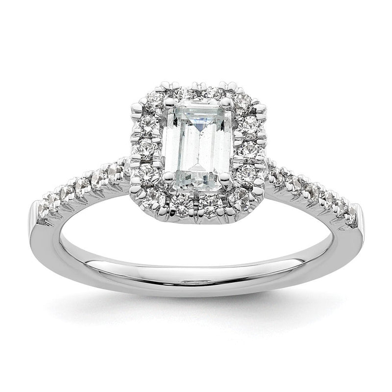 14K Weißgold Heiligenschein (holds 3/4 Karat (5.7x4.5mm) Smaragd-cut Mittig) 1/3 Karat Diamant Halbfassung Verlobungsring