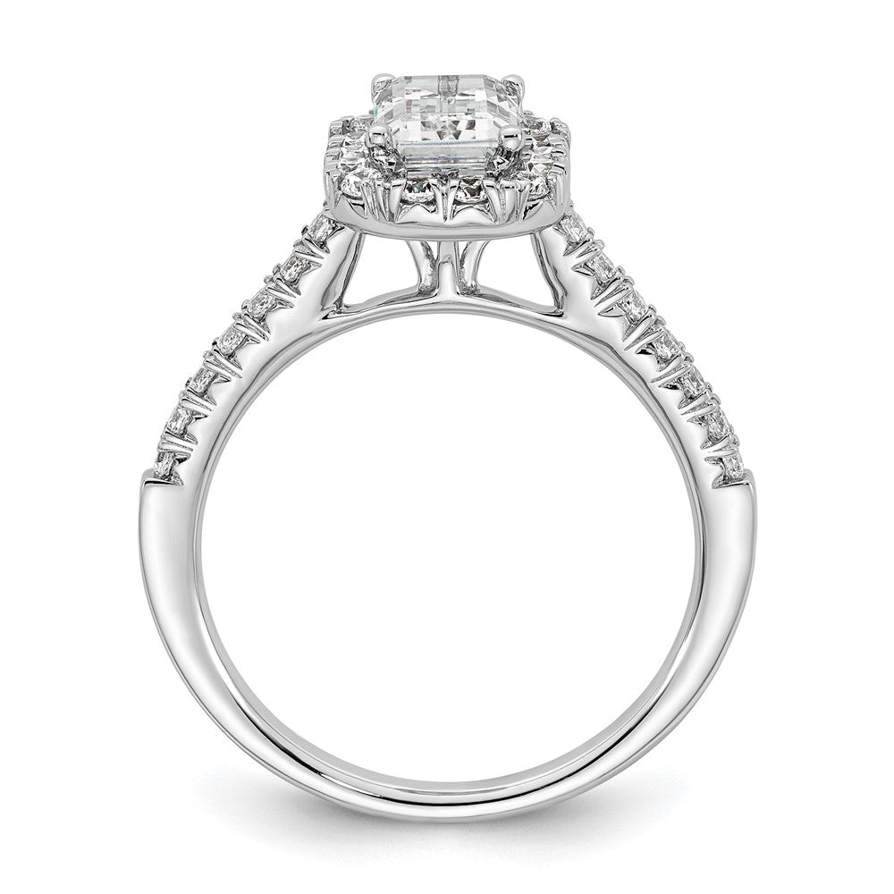 14K Weißgold Verlobungsring mit Labor-gezüchteten Diamanten, VS/SI+ G+, im Smaragdschliff mit Halo, Semi-Mount