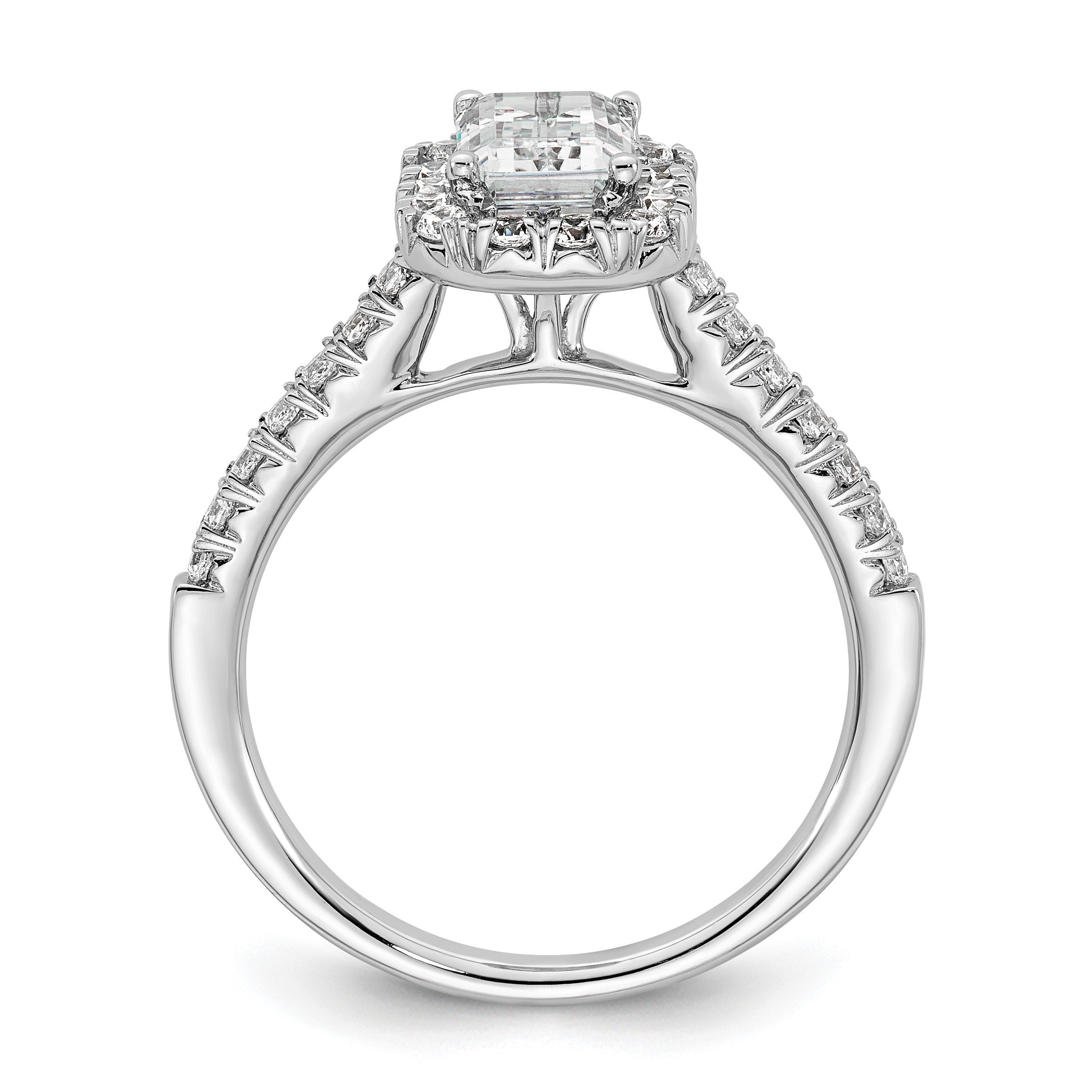 14K Weißgold Laborgezüchteter Diamant VS/SI+ G+ Smaragdschliff Halo Halbfassung Verlobungsring