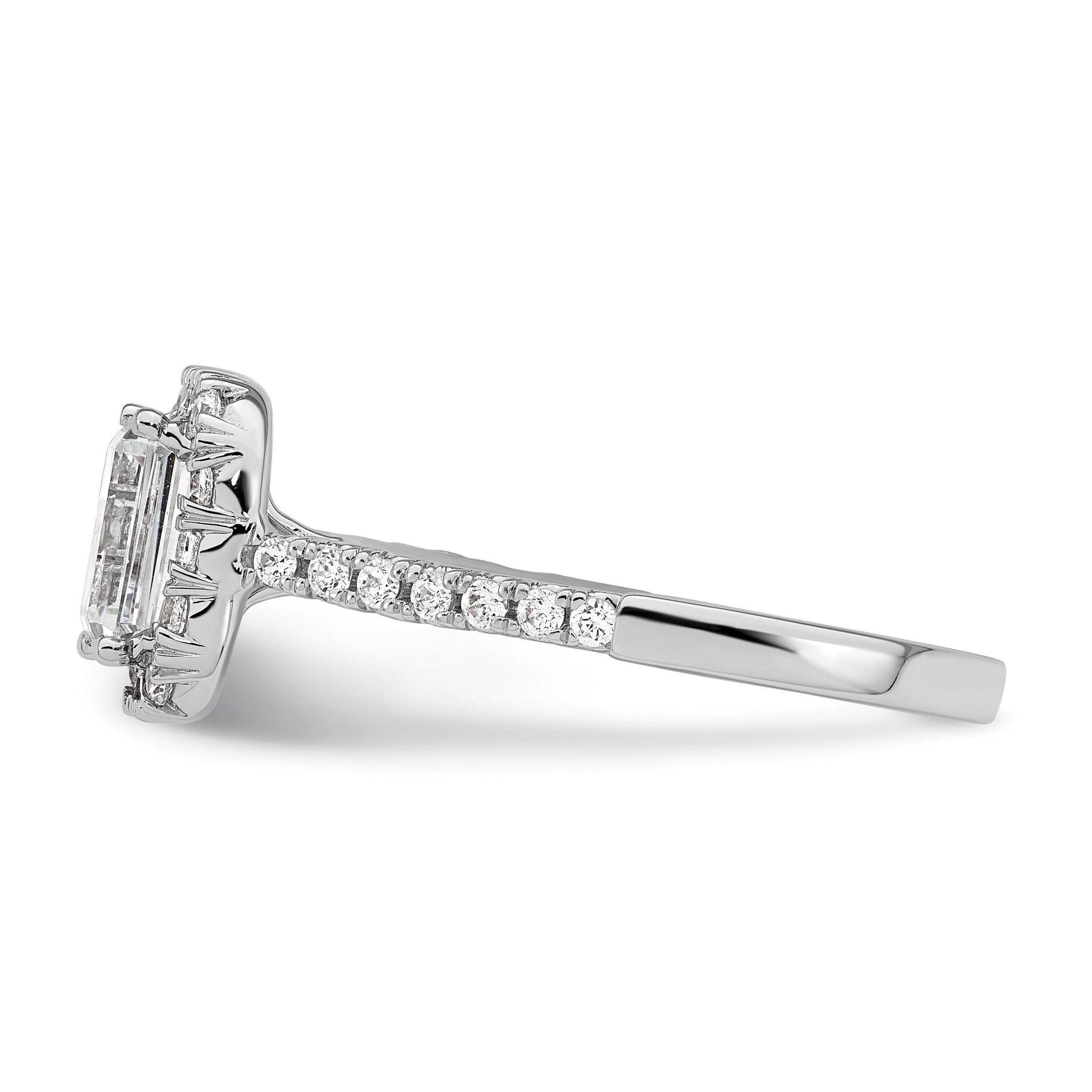 14K Weißgold Laborgezüchteter Diamant VS/SI+ G+ Smaragdschliff Halo Halbfassung Verlobungsring