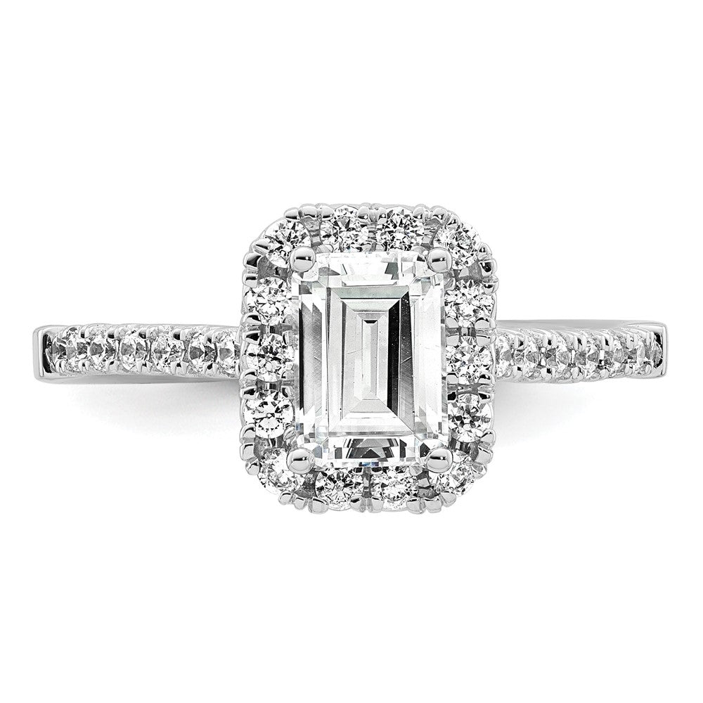 14K Weißgold Verlobungsring mit Labor-gezüchteten Diamanten, VS/SI+ G+, im Smaragdschliff mit Halo, Semi-Mount