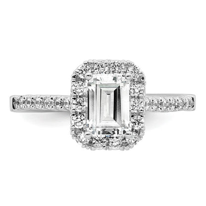 14K Weißgold Verlobungsring mit Labor-gezüchteten Diamanten, VS/SI+ G+, im Smaragdschliff mit Halo, Semi-Mount