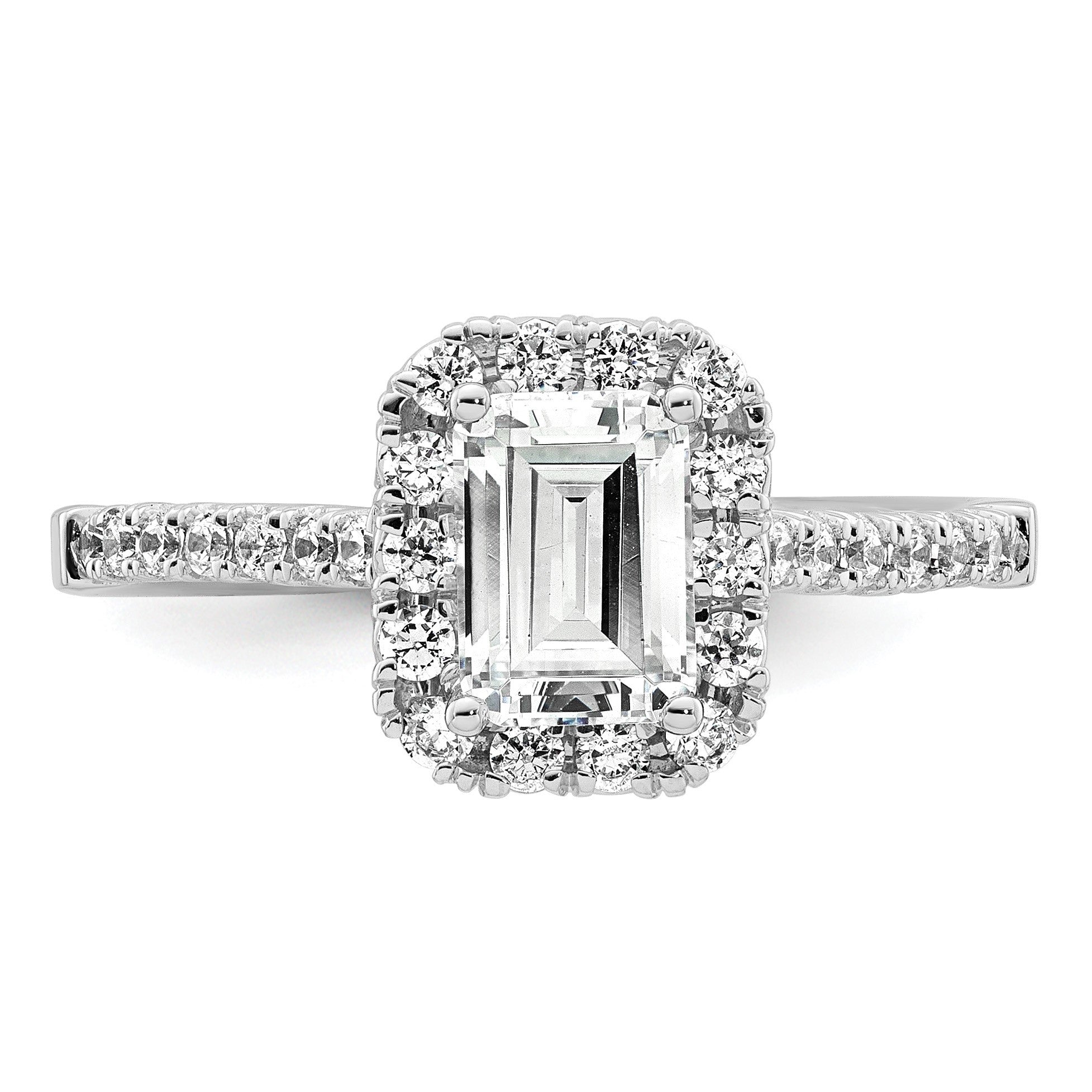 14K Weißgold Laborgezüchteter Diamant VS/SI+ G+ Smaragdschliff Halo Halbfassung Verlobungsring