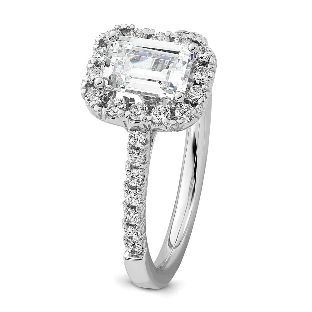 14K Weißgold Verlobungsring mit Labor-gezüchteten Diamanten, VS/SI+ G+, im Smaragdschliff mit Halo, Semi-Mount