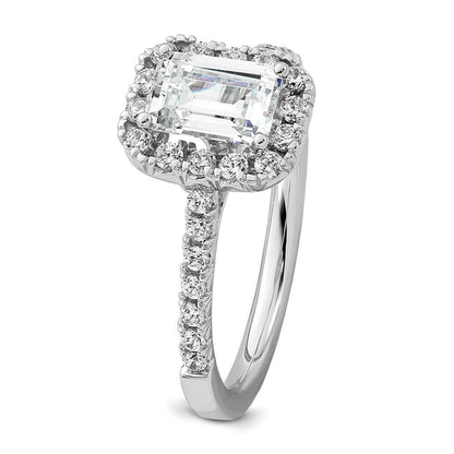 14K Weißgold Verlobungsring mit Labor-gezüchteten Diamanten, VS/SI+ G+, im Smaragdschliff mit Halo, Semi-Mount