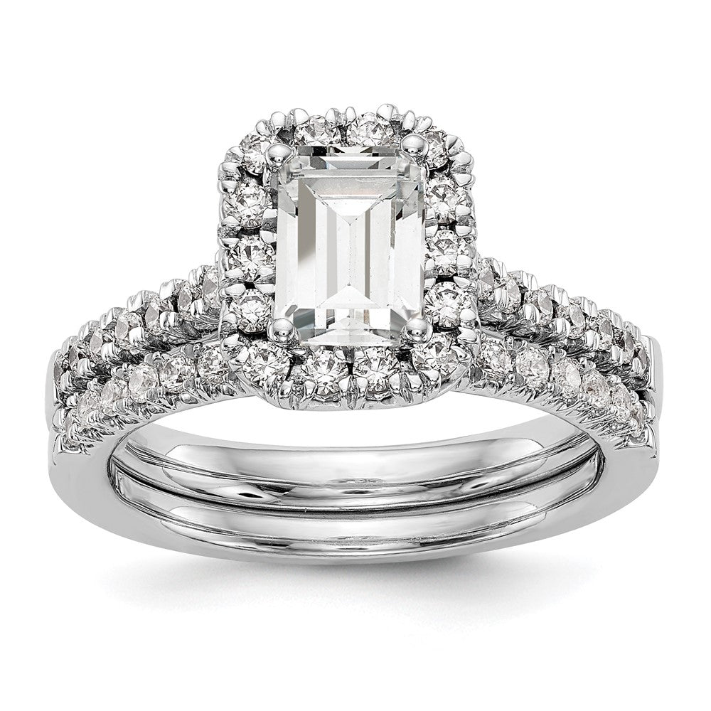 14K Weißgold Verlobungsring mit Labor-gezüchteten Diamanten, VS/SI+ G+, im Smaragdschliff mit Halo, Semi-Mount