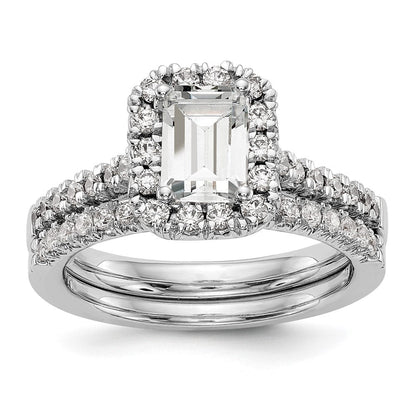 14K Weißgold Verlobungsring mit Labor-gezüchteten Diamanten, VS/SI+ G+, im Smaragdschliff mit Halo, Semi-Mount