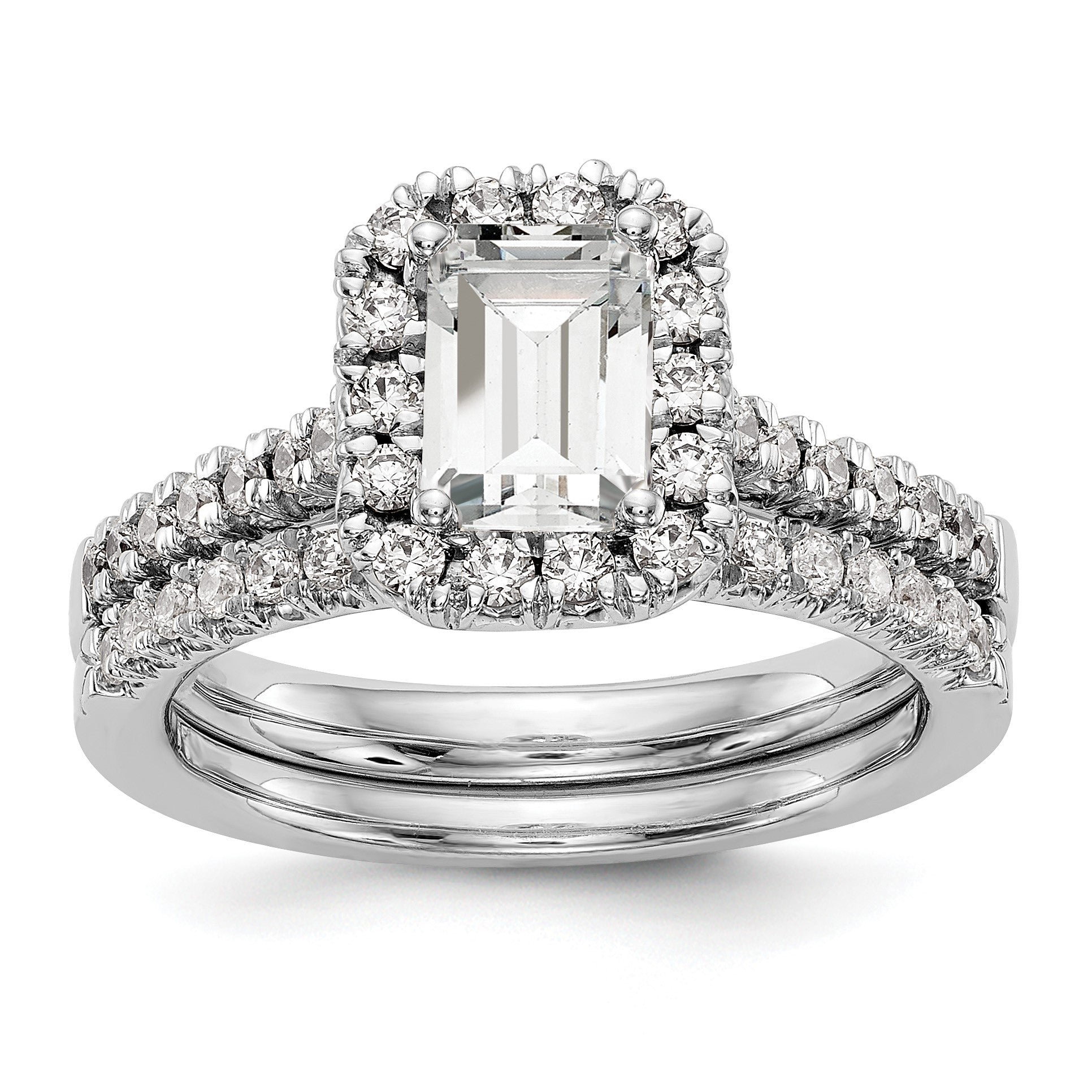 14K Weißgold Laborgezüchteter Diamant VS/SI+ G+ Smaragdschliff Halo Halbfassung Verlobungsring