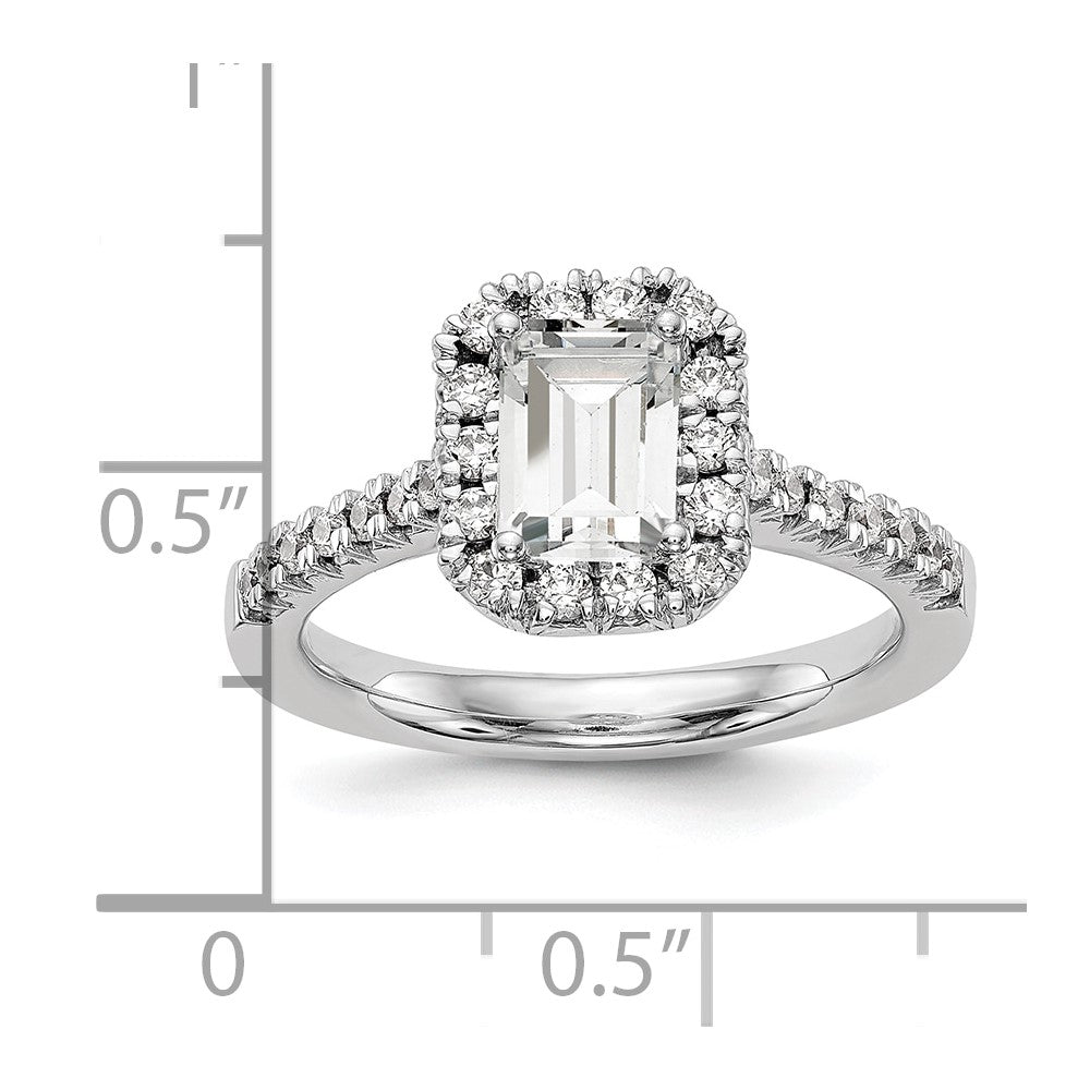 14K Weißgold Verlobungsring mit Labor-gezüchteten Diamanten, VS/SI+ G+, im Smaragdschliff mit Halo, Semi-Mount
