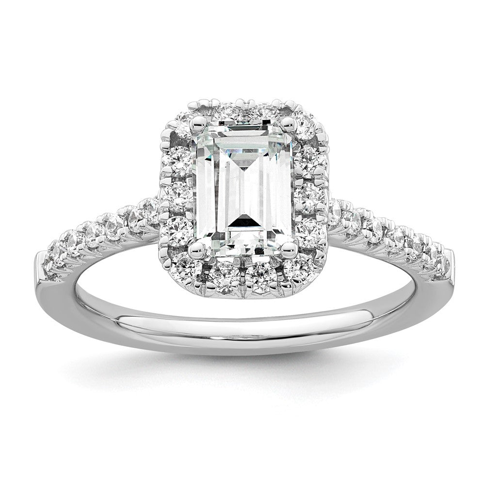 14K Weißgold Verlobungsring mit Labor-gezüchteten Diamanten, VS/SI+ G+, im Smaragdschliff mit Halo, Semi-Mount