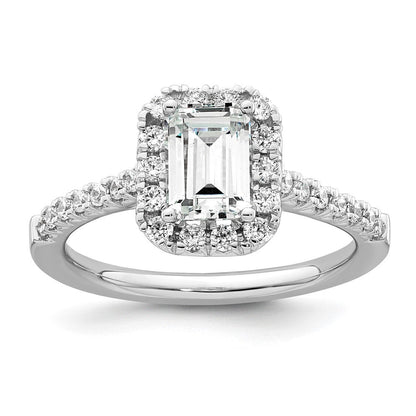 14K Weißgold Verlobungsring mit Labor-gezüchteten Diamanten, VS/SI+ G+, im Smaragdschliff mit Halo, Semi-Mount