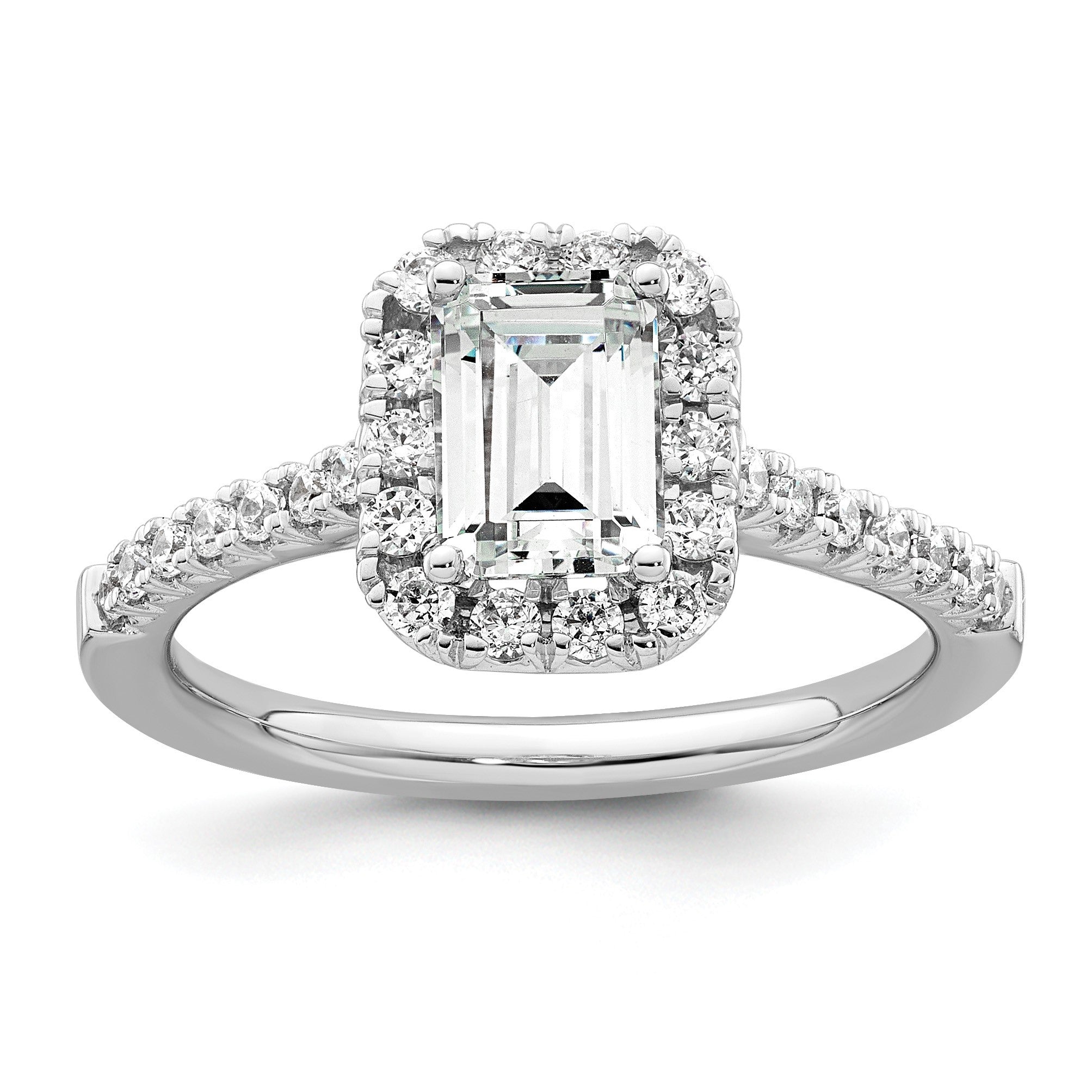 14K Weißgold Laborgezüchteter Diamant VS/SI+ G+ Smaragdschliff Halo Halbfassung Verlobungsring