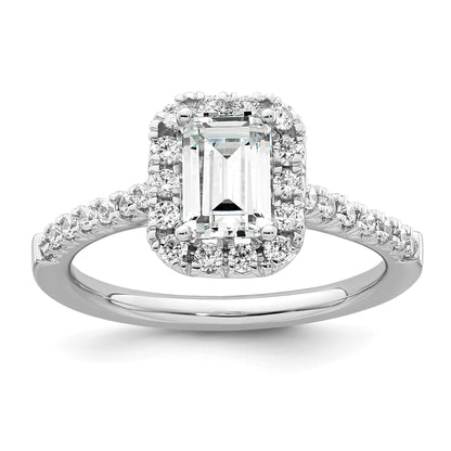 14K Weißgold Laborgezüchteter Diamant VS/SI+ G+ Smaragdschliff Halo Halbfassung Verlobungsring