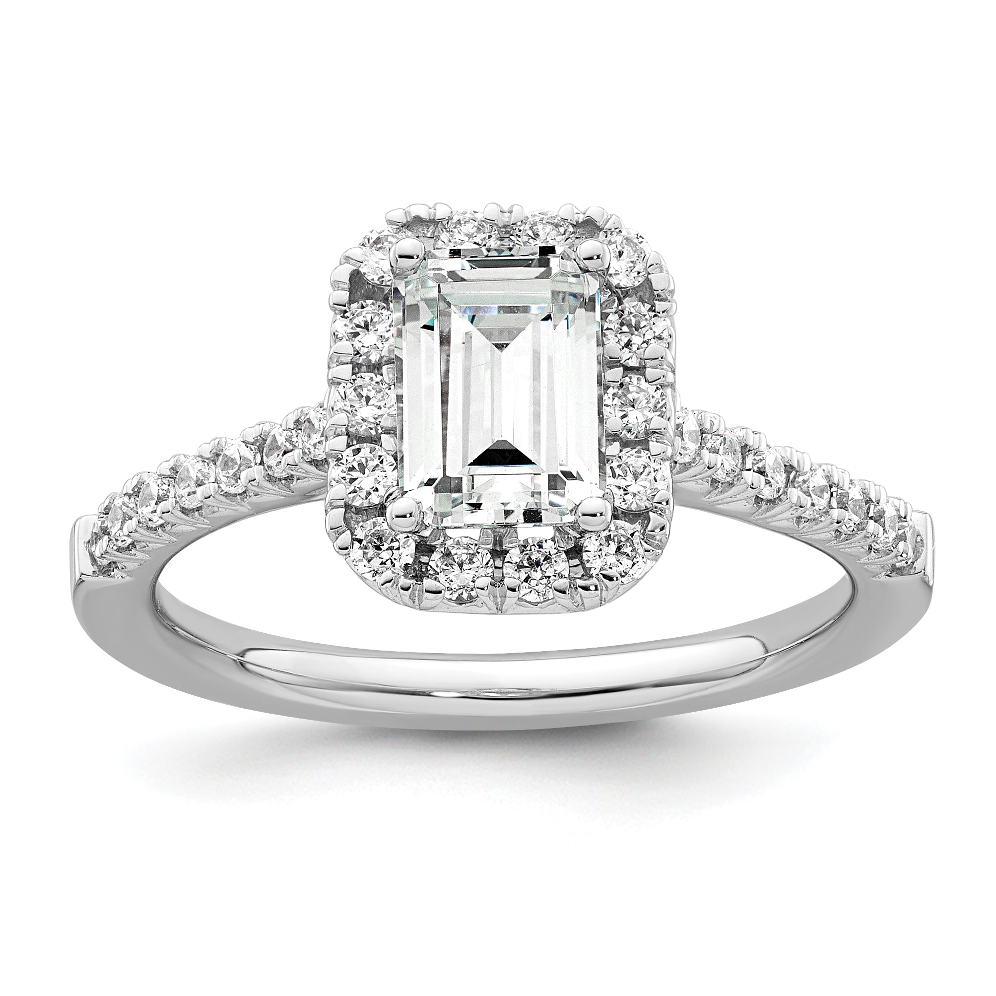 14K Weißgold Laborgezüchteter Diamant VS/SI+ G+ Smaragdschliff Halo Halbfassung Verlobungsring