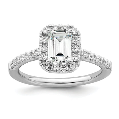 14K Weißgold Laborgezüchteter Diamant VS/SI+ G+ Smaragdschliff Halo Halbfassung Verlobungsring
