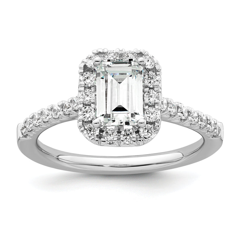 14K Weißgold Laborgezüchteter Diamant VS/SI+ G+ Smaragdschliff Halo Halbfassung Verlobungsring