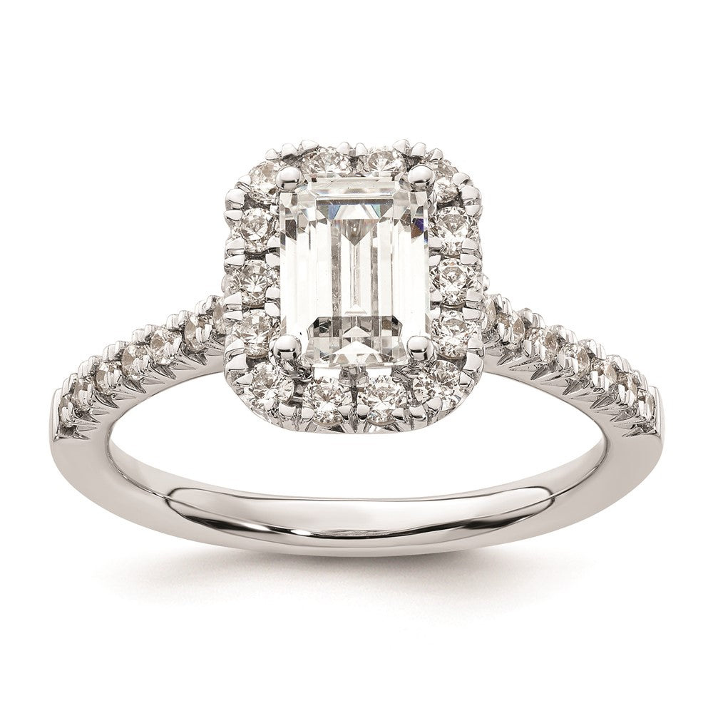 14K Weißgold Verlobungsring mit Halo-Fassung für Diamanten im Smaragdschliff, Labor gezüchtet, VS/SI, FGH, Semi-Mount