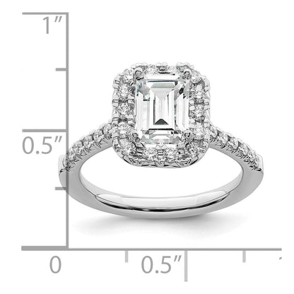 14K Weißgold Verlobungsring mit laborgezüchtetem Diamant im Smaragdschliff, VS/SI+ G+, Halo-Halbfassung