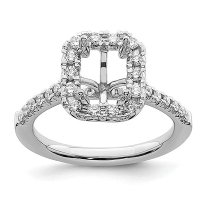 14K Weißgold Verlobungsring mit laborgezüchtetem Diamant im Smaragdschliff, VS/SI+ G+, Halo-Halbfassung