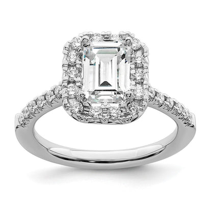 14K Weißgold Verlobungsring mit laborgezüchtetem Diamant im Smaragdschliff, VS/SI+ G+, Halo-Halbfassung