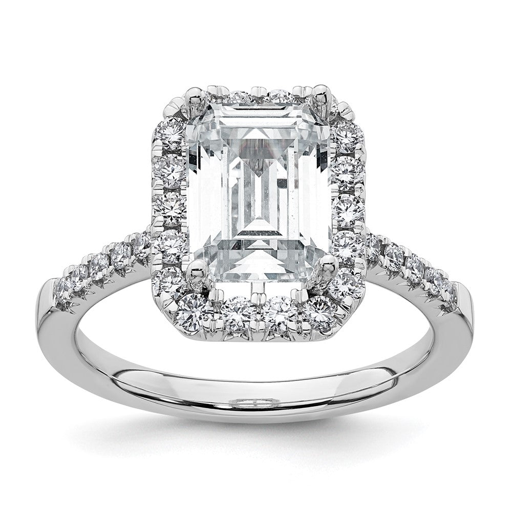 14k Weißgold 14kw Lab Grown VS/SI+ G+ Diamant Emerald Halo Semi-mount Verlobungsring