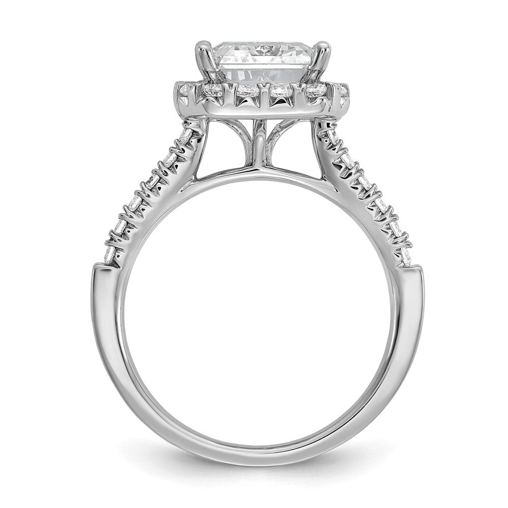 14K Weißgold Verlobungsring mit Labor gezüchtetem VS/SI FGH Diamant im Smaragdschliff mit Halo, Semi-Mount