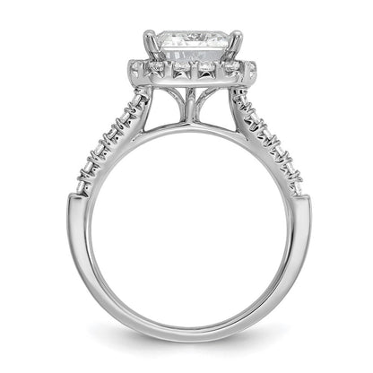 14K Weißgold Verlobungsring mit Labor gezüchtetem VS/SI FGH Diamant im Smaragdschliff mit Halo, Semi-Mount