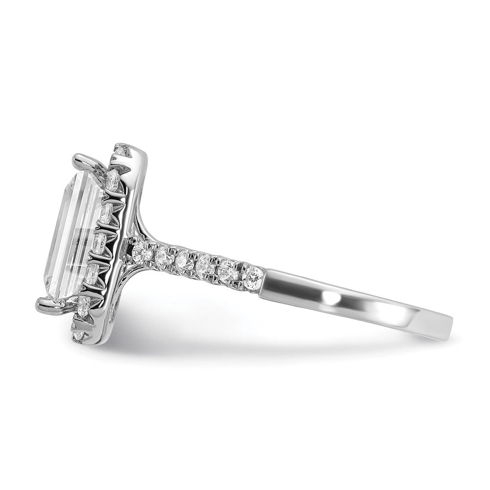 14K Weißgold Verlobungsring mit Labor gezüchtetem VS/SI FGH Diamant im Smaragdschliff mit Halo, Semi-Mount