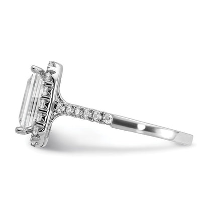14K Weißgold Verlobungsring mit Labor gezüchtetem VS/SI FGH Diamant im Smaragdschliff mit Halo, Semi-Mount