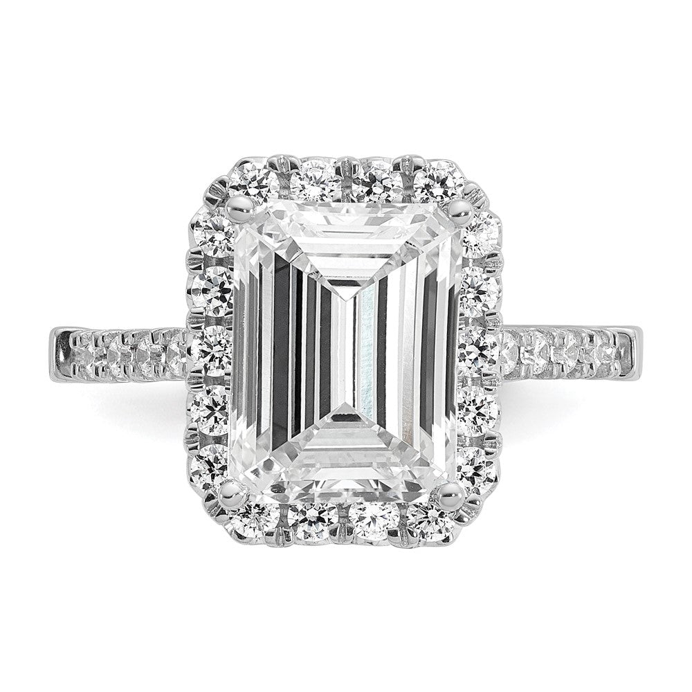 14K Weißgold Verlobungsring mit Labor gezüchtetem VS/SI FGH Diamant im Smaragdschliff mit Halo, Semi-Mount