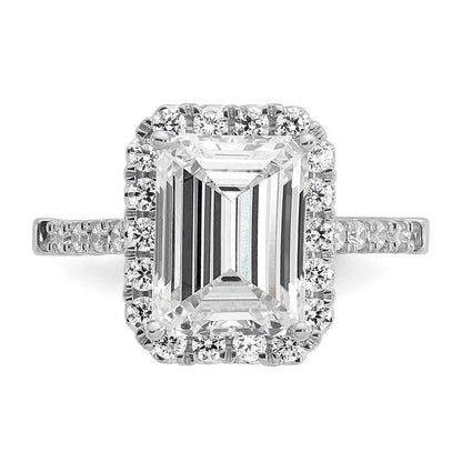 14K Weißgold Verlobungsring mit Labor gezüchtetem VS/SI FGH Diamant im Smaragdschliff mit Halo, Semi-Mount