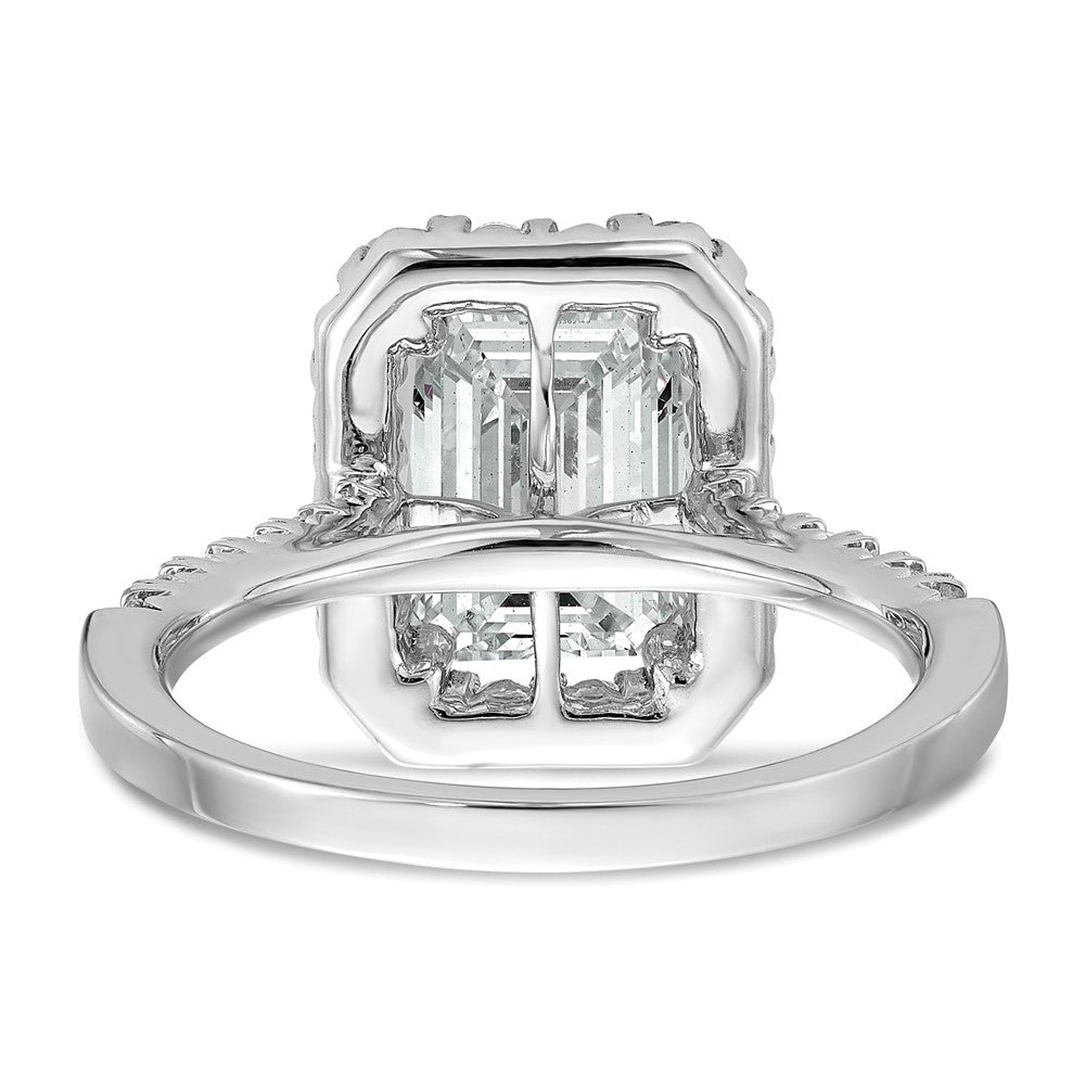 14K Weißgold Verlobungsring mit Labor gezüchtetem VS/SI FGH Diamant im Smaragdschliff mit Halo, Semi-Mount