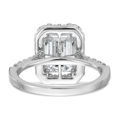 14K Weißgold Verlobungsring mit Labor gezüchtetem VS/SI FGH Diamant im Smaragdschliff mit Halo, Semi-Mount