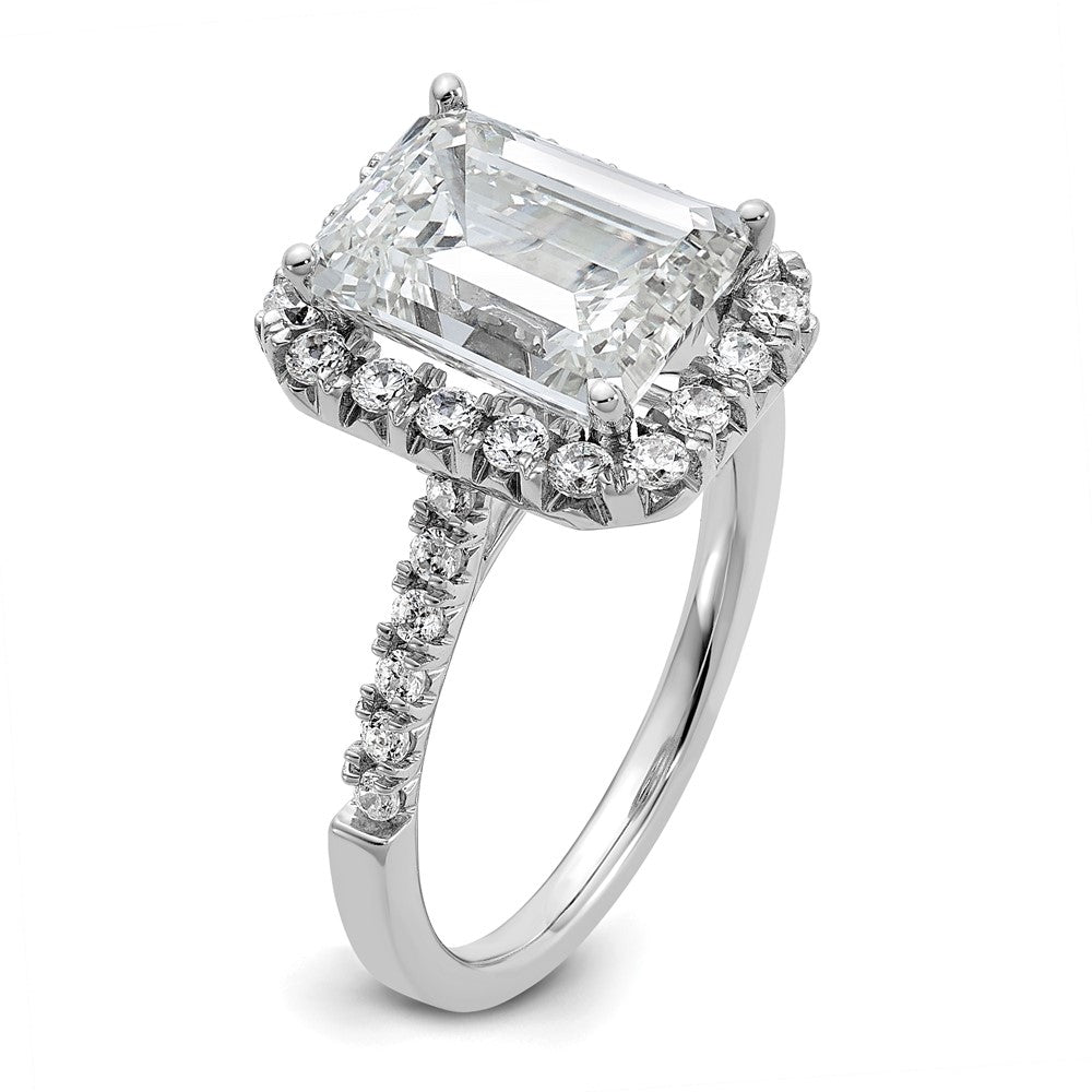 14K Weißgold Verlobungsring mit Labor gezüchtetem VS/SI FGH Diamant im Smaragdschliff mit Halo, Semi-Mount